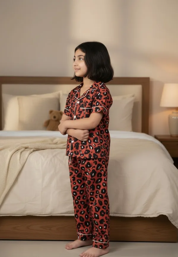 SHOPMOZO|100%_Pure_Cotton|Short_Sleeves_Shirt_&_Pajama|Night_Suit|Sleep_Wear|Top_&_Bottom_Night_Dress_Set_for_Girls(SM-001051)