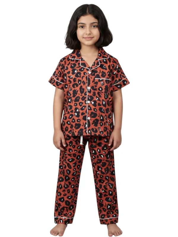 SHOPMOZO|100%_Pure_Cotton|Short_Sleeves_Shirt_&_Pajama|Night_Suit|Sleep_Wear|Top_&_Bottom_Night_Dress_Set_for_Girls(SM-001051)