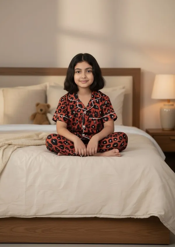 SHOPMOZO|100%_Pure_Cotton|Short_Sleeves_Shirt_&_Pajama|Night_Suit|Sleep_Wear|Top_&_Bottom_Night_Dress_Set_for_Girls(SM-001051)