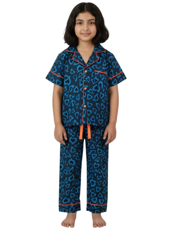 SHOPMOZO|100%_Pure_Cotton|Short_Sleeves_Shirt_&_Pajama|Night_Suit|Sleep_Wear|Top_&_Bottom_Night_Dress_Set_for_Girls(SM-001053)