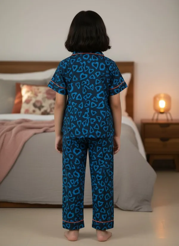SHOPMOZO|100%_Pure_Cotton|Short_Sleeves_Shirt_&_Pajama|Night_Suit|Sleep_Wear|Top_&_Bottom_Night_Dress_Set_for_Girls(SM-001053)