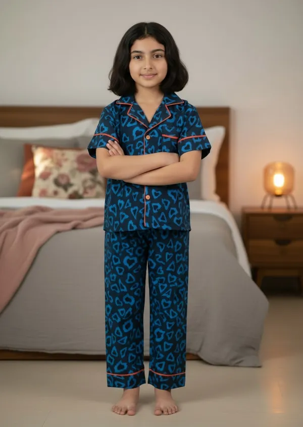 SHOPMOZO|100%_Pure_Cotton|Short_Sleeves_Shirt_&_Pajama|Night_Suit|Sleep_Wear|Top_&_Bottom_Night_Dress_Set_for_Girls(SM-001053)