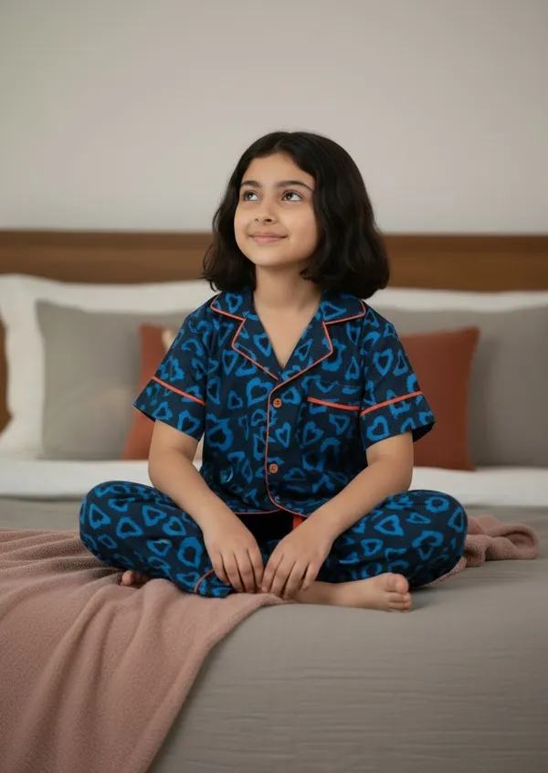 SHOPMOZO|100%_Pure_Cotton|Short_Sleeves_Shirt_&_Pajama|Night_Suit|Sleep_Wear|Top_&_Bottom_Night_Dress_Set_for_Girls(SM-001053)
