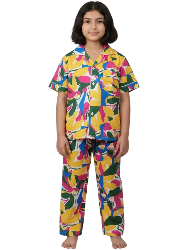 SHOPMOZO|100%_Pure_Cotton|Short_Sleeves_Shirt_&_Pajama|Night_Suit|Sleep_Wear|Top_&_Bottom_Night_Dress_Set_for_Girls(SM-001070)