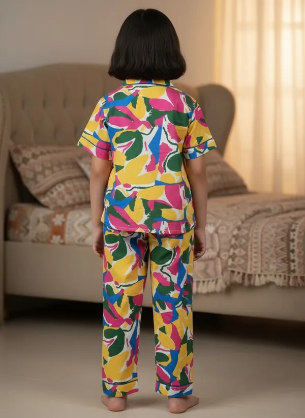 SHOPMOZO|100%_Pure_Cotton|Short_Sleeves_Shirt_&_Pajama|Night_Suit|Sleep_Wear|Top_&_Bottom_Night_Dress_Set_for_Girls(SM-001070)