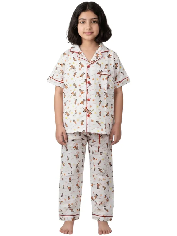 SHOPMOZO|100%_Pure_Cotton|Short_Sleeves_Shirt_&_Pajama|Night_Suit|Sleep_Wear|Top_&_Bottom_Night_Dress_Set_for_Girls(SM-001110G)
