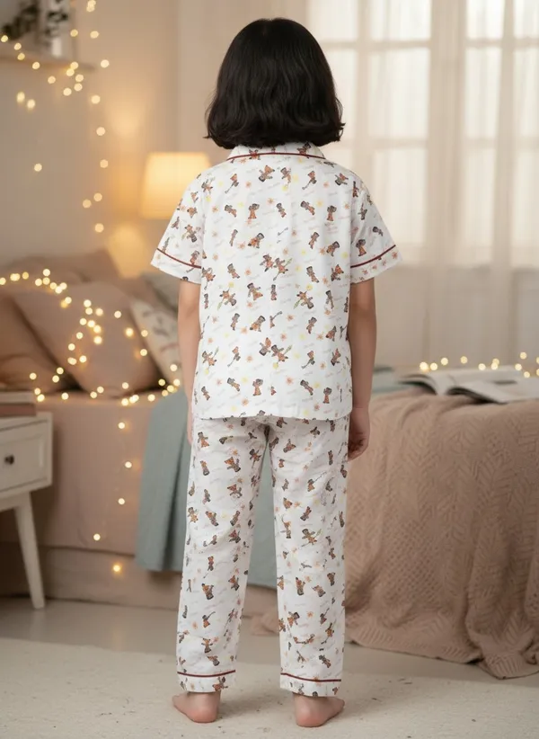 SHOPMOZO|100%_Pure_Cotton|Short_Sleeves_Shirt_&_Pajama|Night_Suit|Sleep_Wear|Top_&_Bottom_Night_Dress_Set_for_Girls(SM-001110G)