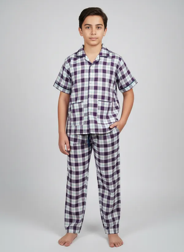 SHOPMOZO|100%_Pure_Cotton|Short_Sleeves_Shirt_&_Pajama|Night_Suit|Sleep_Wear|Top_&_Bottom_Night_Dress_Set_for_Boys(SM-001113)
