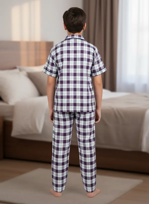 SHOPMOZO|100%_Pure_Cotton|Short_Sleeves_Shirt_&_Pajama|Night_Suit|Sleep_Wear|Top_&_Bottom_Night_Dress_Set_for_Boys(SM-001113)