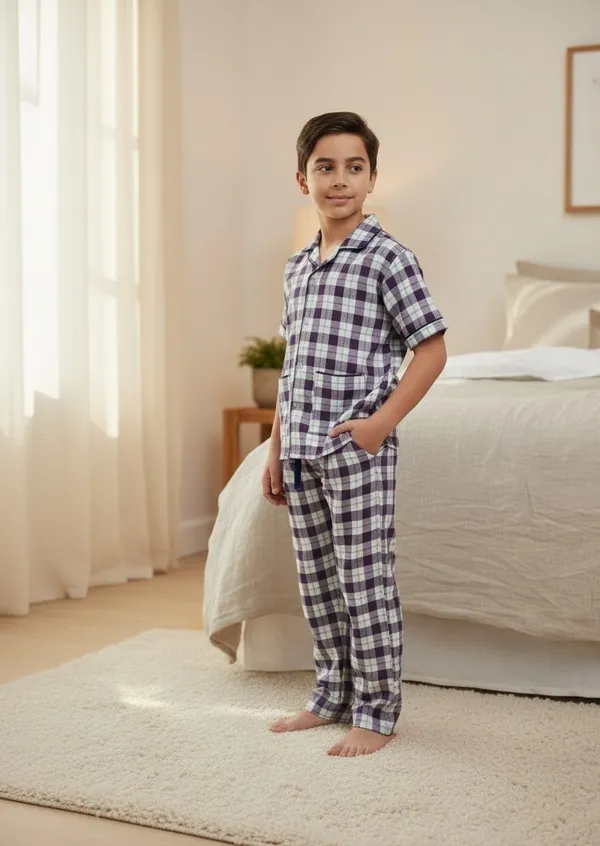 SHOPMOZO|100%_Pure_Cotton|Short_Sleeves_Shirt_&_Pajama|Night_Suit|Sleep_Wear|Top_&_Bottom_Night_Dress_Set_for_Boys(SM-001113)