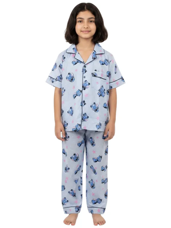 SHOPMOZO|100%_Pure_Cotton|Short_Sleeves_Shirt_&_Pajama|Night_Suit|Sleep_Wear|Top_&_Bottom_Night_Dress_Set_for_Girls(SM-001114)