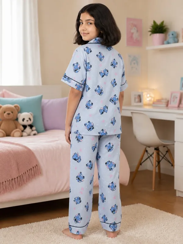 SHOPMOZO|100%_Pure_Cotton|Short_Sleeves_Shirt_&_Pajama|Night_Suit|Sleep_Wear|Top_&_Bottom_Night_Dress_Set_for_Girls(SM-001114)