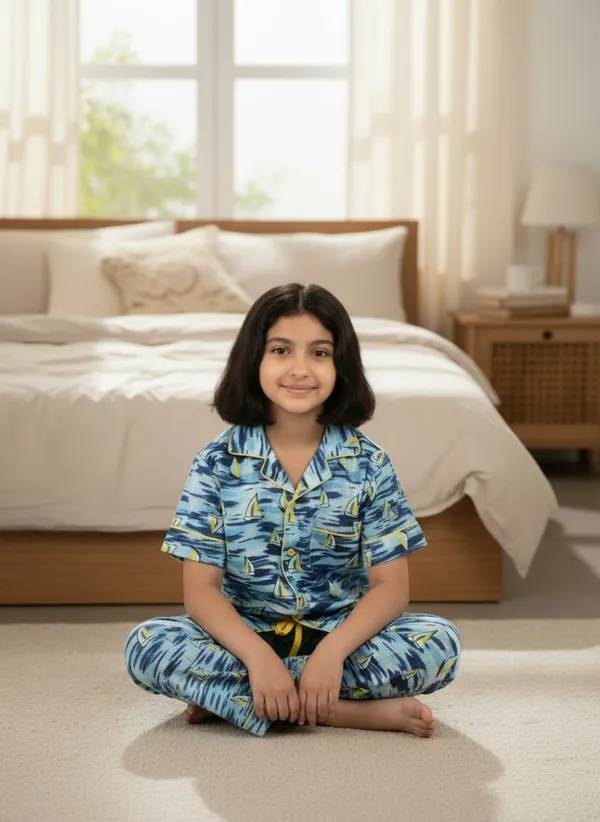 SHOPMOZO|100%_Pure_Cotton|Short_Sleeves_Shirt_&_Pajama|Night_Suit|Sleep_Wear|Top_&_Bottom_Night_Dress_Set_for_Girls(SM-001115)