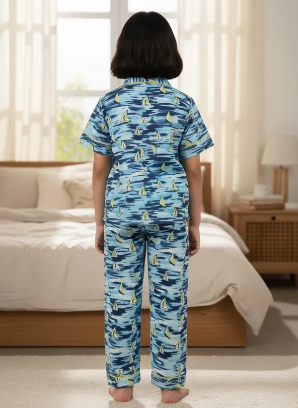 SHOPMOZO|100%_Pure_Cotton|Short_Sleeves_Shirt_&_Pajama|Night_Suit|Sleep_Wear|Top_&_Bottom_Night_Dress_Set_for_Girls(SM-001115)