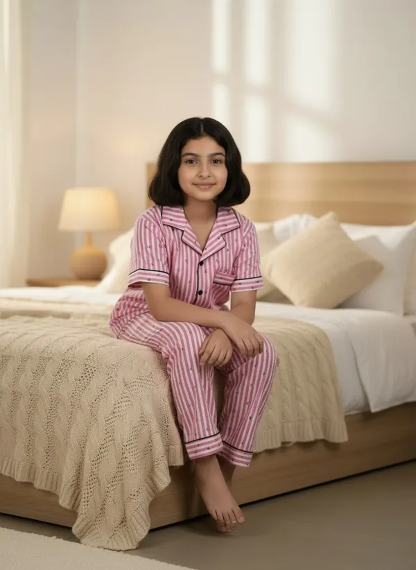 SHOPMOZO|100%_Pure_Cotton|Short_Sleeves_Shirt_&_Pajama|Night_Suit|Sleep_Wear|Top_&_Bottom_Night_Dress_Set_for_Girls(SM-001116)