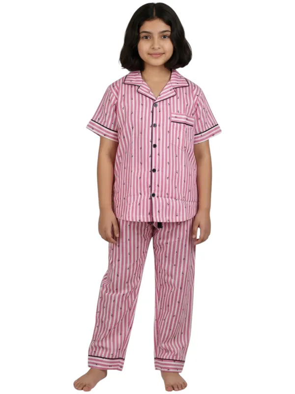 SHOPMOZO|100%_Pure_Cotton|Short_Sleeves_Shirt_&_Pajama|Night_Suit|Sleep_Wear|Top_&_Bottom_Night_Dress_Set_for_Girls(SM-001116)