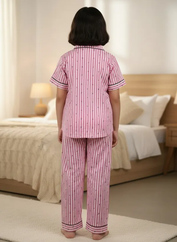 SHOPMOZO|100%_Pure_Cotton|Short_Sleeves_Shirt_&_Pajama|Night_Suit|Sleep_Wear|Top_&_Bottom_Night_Dress_Set_for_Girls(SM-001116)