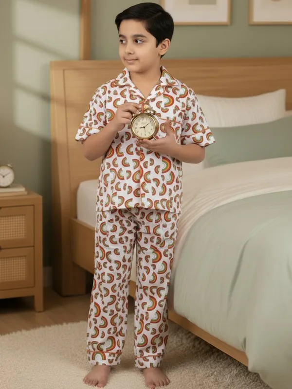 SHOPMOZO|100%_Pure_Cotton|Short_Sleeves_Shirt_&_Pajama|Night_Suit|Sleep_Wear|Top_&_Bottom_Night_Dress_Set_for_Boys(SM-001117)