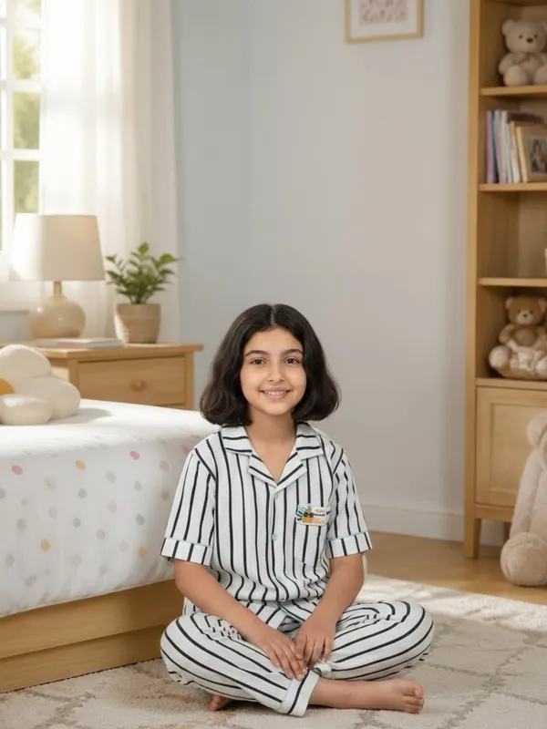 SHOPMOZO|100%_Pure_Cotton|Short_Sleeves_Shirt_&_Pajama|Night_Suit|Sleep_Wear|Top_&_Bottom_Night_Dress_Set_for_Girls(SM-001118)