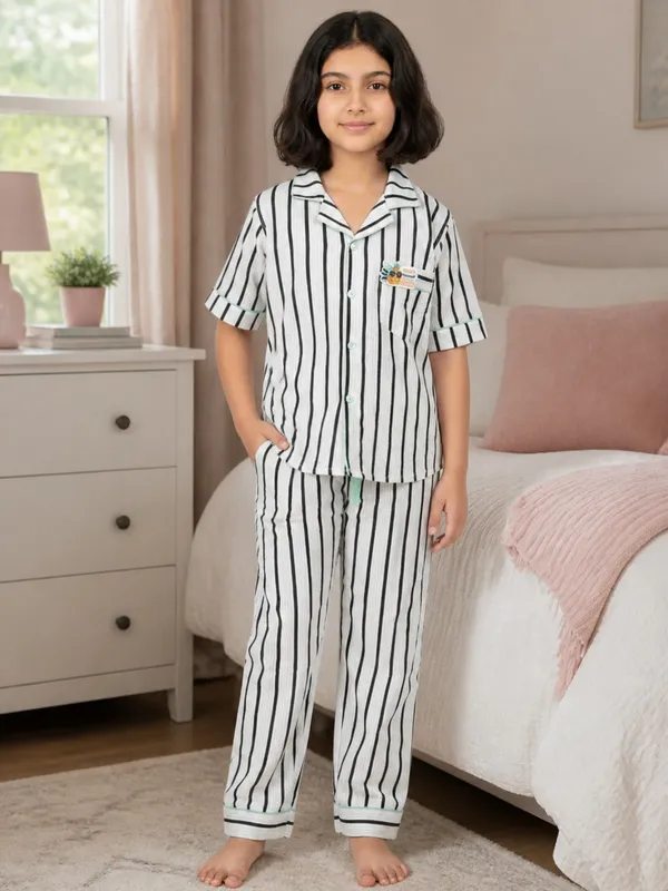 SHOPMOZO|100%_Pure_Cotton|Short_Sleeves_Shirt_&_Pajama|Night_Suit|Sleep_Wear|Top_&_Bottom_Night_Dress_Set_for_Girls(SM-001118)