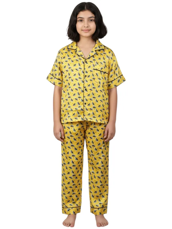 SHOPMOZO|100%_Pure_Cotton|Short_Sleeves_Shirt_&_Pajama|Night_Suit|Sleep_Wear|Top_&_Bottom_Night_Dress_Set_for_Girls(SM-001119)