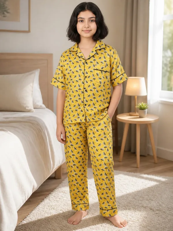SHOPMOZO|100%_Pure_Cotton|Short_Sleeves_Shirt_&_Pajama|Night_Suit|Sleep_Wear|Top_&_Bottom_Night_Dress_Set_for_Girls(SM-001119)