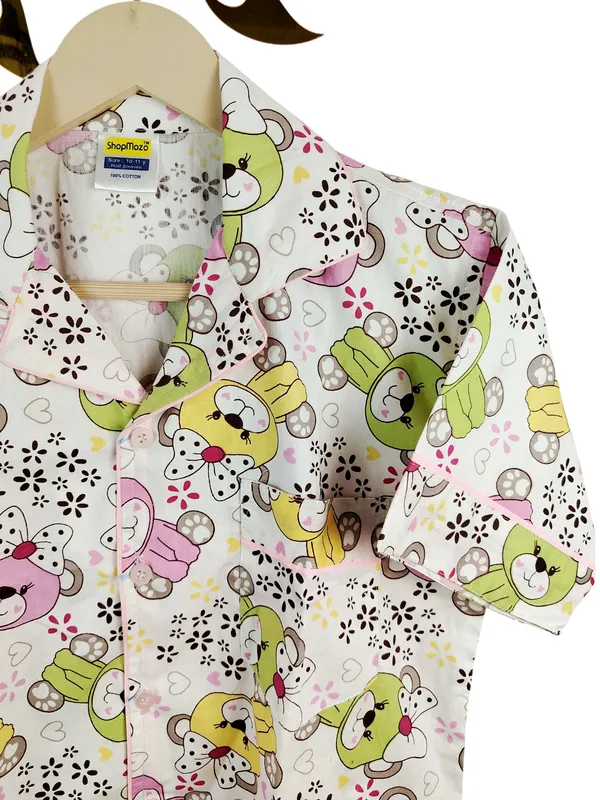 SHOPMOZO|100%_Pure_Cotton|Short_Sleeves_Shirt_&_Pajama|Night_Suit|Sleep_Wear|Top_&_Bottom_Night_Dress_Set_for_Girls(SM-001120)