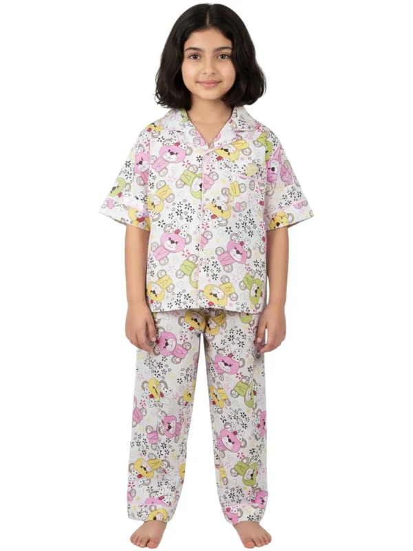 SHOPMOZO|100%_Pure_Cotton|Short_Sleeves_Shirt_&_Pajama|Night_Suit|Sleep_Wear|Top_&_Bottom_Night_Dress_Set_for_Girls(SM-001120)