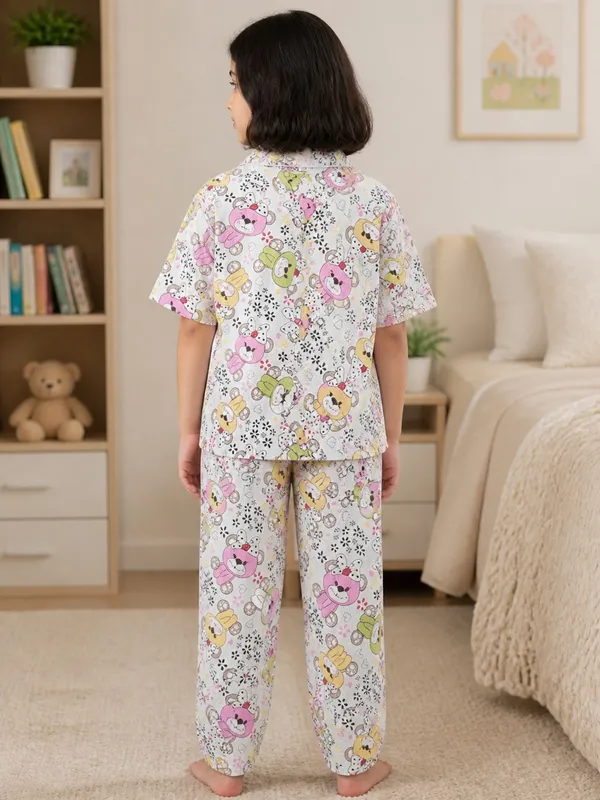 SHOPMOZO|100%_Pure_Cotton|Short_Sleeves_Shirt_&_Pajama|Night_Suit|Sleep_Wear|Top_&_Bottom_Night_Dress_Set_for_Girls(SM-001120)