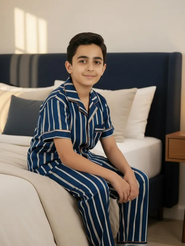 SHOPMOZO|100%_Pure_Cotton|Short_Sleeves_Shirt_&_Pajama|Night_Suit|Sleep_Wear|Top_&_Bottom_Night_Dress_Set_for_Boys(SM-001121)