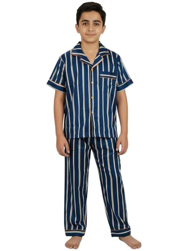 SHOPMOZO|100%_Pure_Cotton|Short_Sleeves_Shirt_&_Pajama|Night_Suit|Sleep_Wear|Top_&_Bottom_Night_Dress_Set_for_Boys(SM-001121)