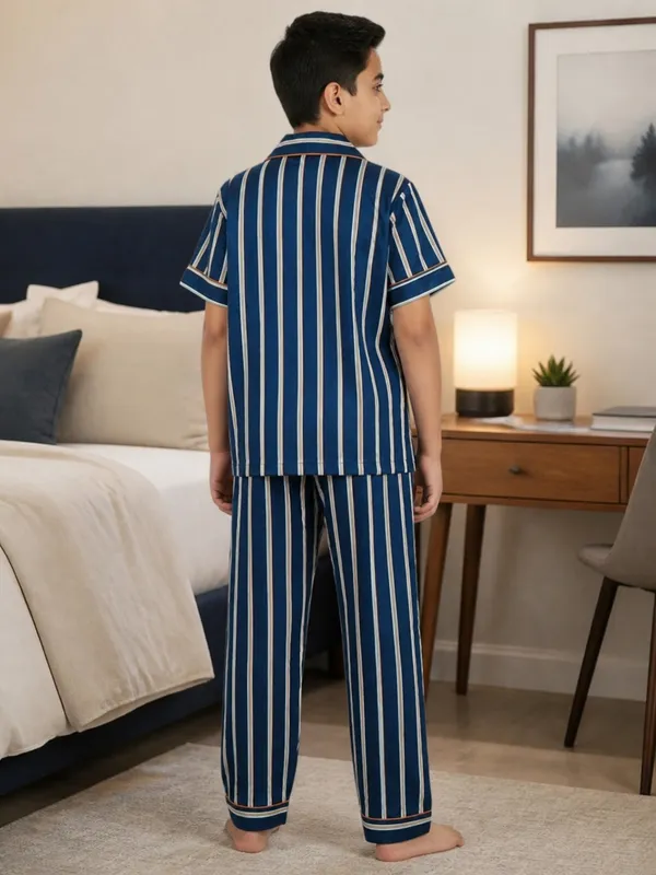 SHOPMOZO|100%_Pure_Cotton|Short_Sleeves_Shirt_&_Pajama|Night_Suit|Sleep_Wear|Top_&_Bottom_Night_Dress_Set_for_Boys(SM-001121)