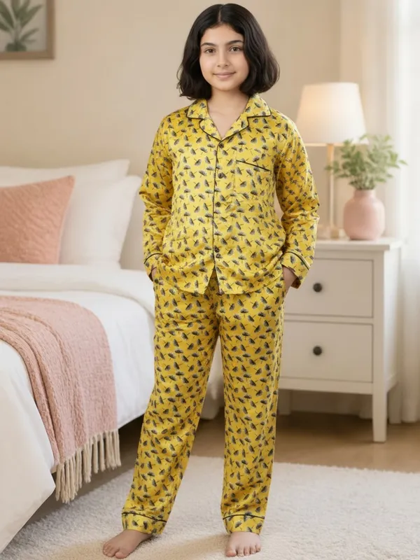 SHOPMOZO|100%_Pure_Cotton|Full_Sleeves_Shirt_&_Pajama|Night_Suit|Sleep_Wear|Top_&_Bottom_Night_Dress_Set_for_Girls(SM-001122)