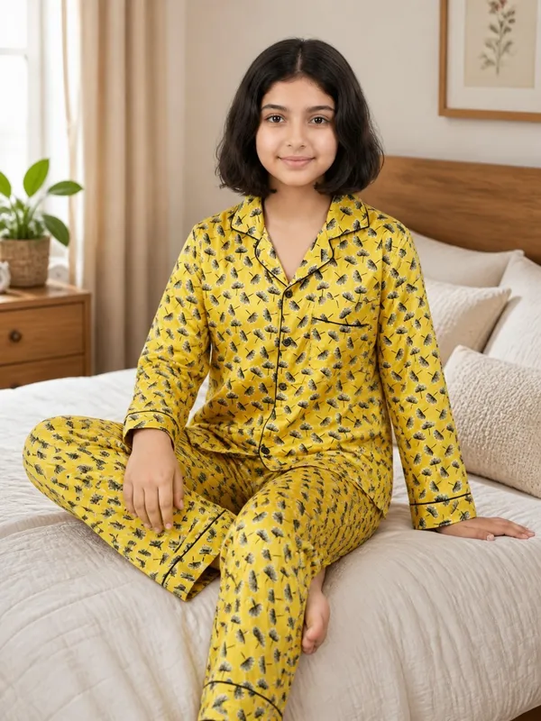 SHOPMOZO|100%_Pure_Cotton|Full_Sleeves_Shirt_&_Pajama|Night_Suit|Sleep_Wear|Top_&_Bottom_Night_Dress_Set_for_Girls(SM-001122)