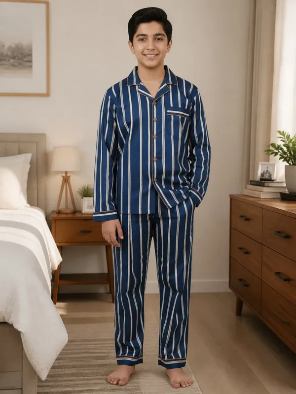 SHOPMOZO|100%_Pure_Cotton|Full_Sleeves_Shirt_&_Pajama|Night_Suit|Sleep_Wear|Top_&_Bottom_Night_Dress_Set_for_Boys(SM-001127)