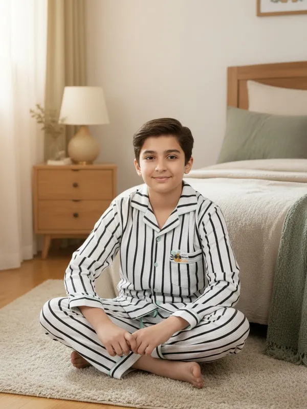 SHOPMOZO|100%_Pure_Cotton|Full_Sleeves_Shirt_&_Pajama|Night_Suit|Sleep_Wear|Top_&_Bottom_Night_Dress_Set_for_Boys(SM-001128)