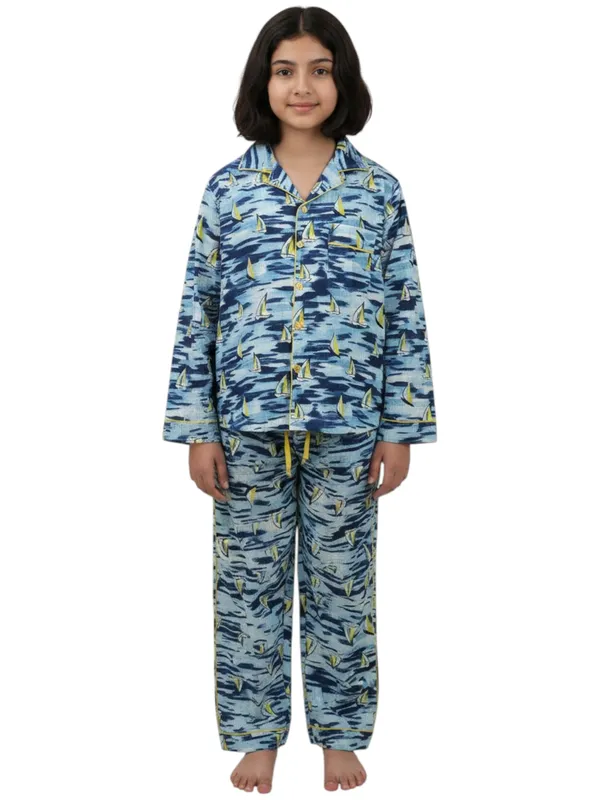 SHOPMOZO|100%_Pure_Cotton|Full_Sleeves_Shirt_&_Pajama|Night_Suit|Sleep_Wear|Top_&_Bottom_Night_Dress_Set_for_Girls(SM-001130)