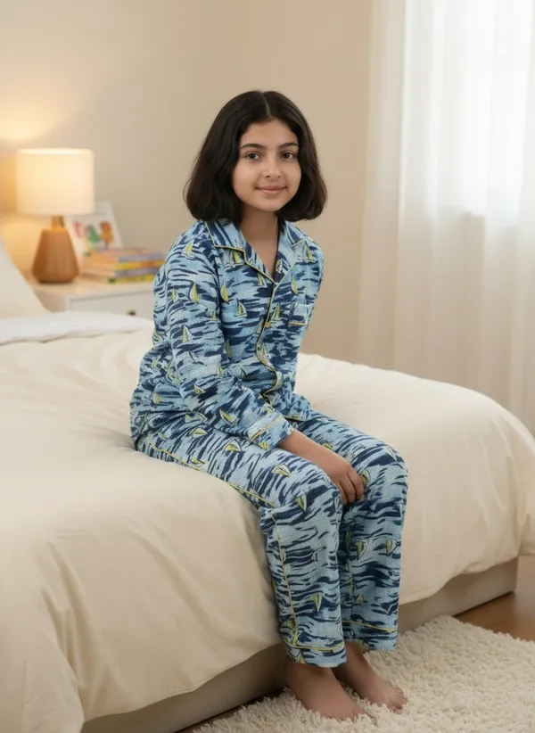 SHOPMOZO|100%_Pure_Cotton|Full_Sleeves_Shirt_&_Pajama|Night_Suit|Sleep_Wear|Top_&_Bottom_Night_Dress_Set_for_Girls(SM-001130)