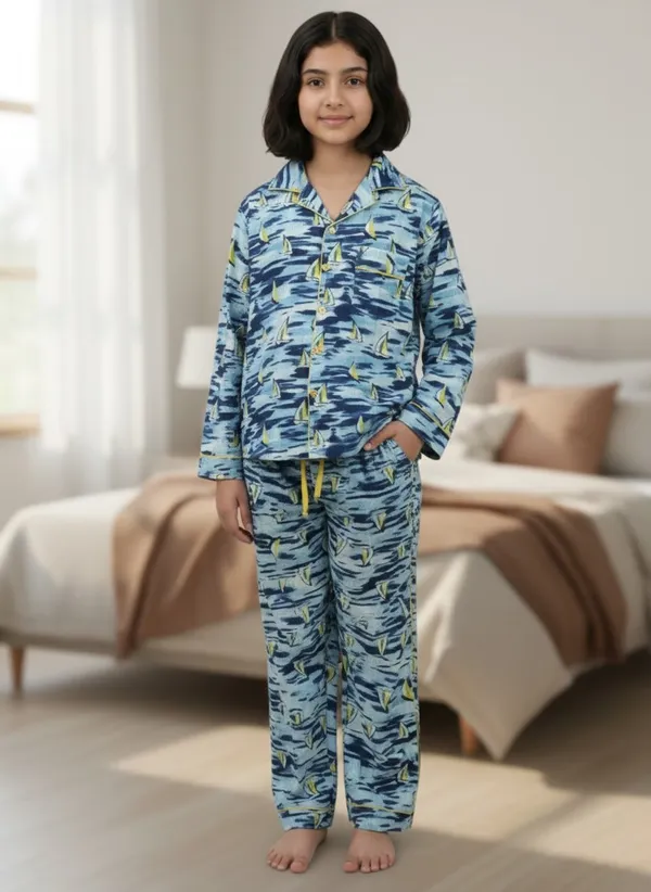 SHOPMOZO|100%_Pure_Cotton|Full_Sleeves_Shirt_&_Pajama|Night_Suit|Sleep_Wear|Top_&_Bottom_Night_Dress_Set_for_Girls(SM-001130)