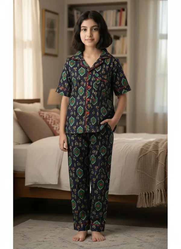 SHOPMOZO|100%_Pure_Cotton|Short_Sleeves_Shirt_&_Pajama|Night_Suit|Sleep_Wear|Top_&_Bottom_Night_Dress_Set_for_Girls(SM-001132)
