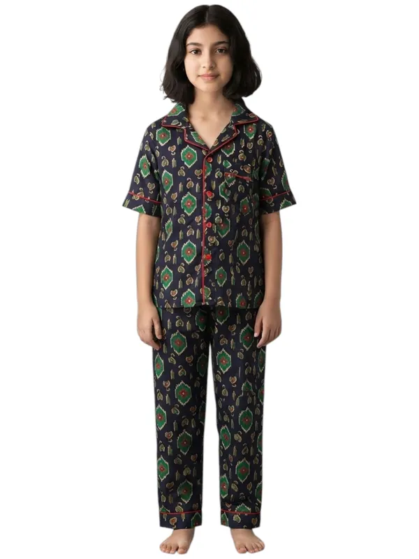 SHOPMOZO|100%_Pure_Cotton|Short_Sleeves_Shirt_&_Pajama|Night_Suit|Sleep_Wear|Top_&_Bottom_Night_Dress_Set_for_Girls(SM-001132)