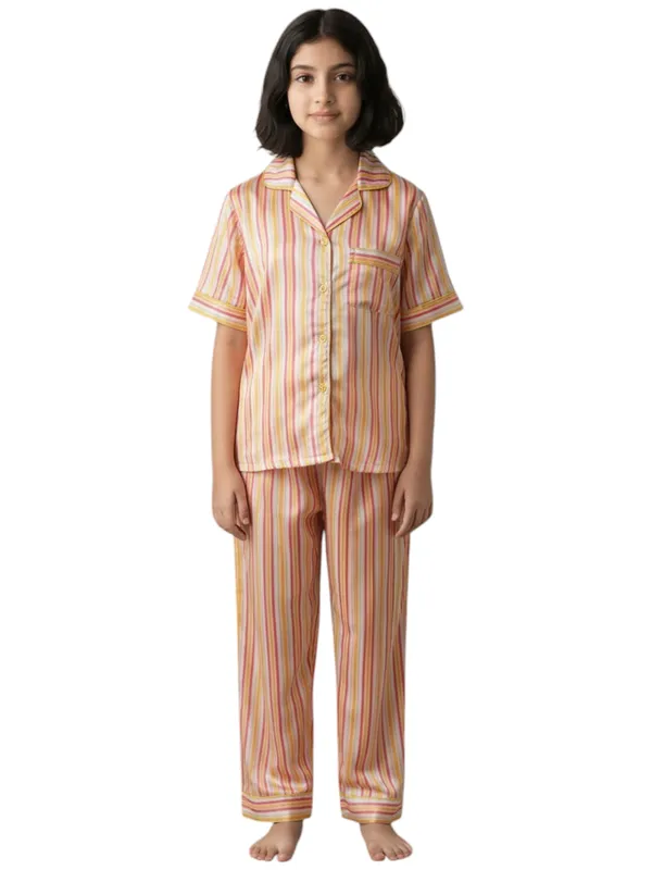 SHOPMOZO|100%_Pure_Cotton|Short_Sleeves_Shirt_&_Pajama|Night_Suit|Sleep_Wear|Top_&_Bottom_Night_Dress_Set_for_Girls(SM-001133)
