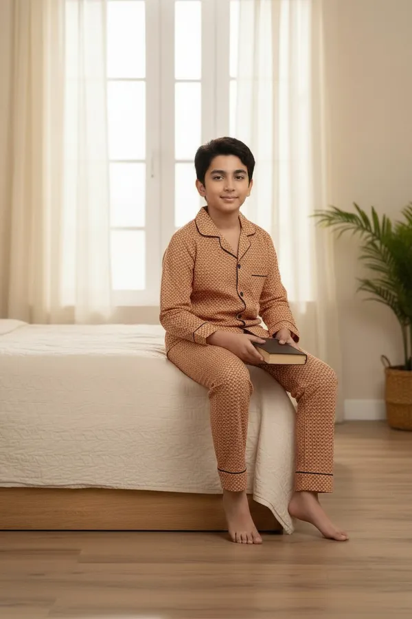 Rust_Orange_Cotton_Full_Sleeve_Night_Suit_Set_For_Boys