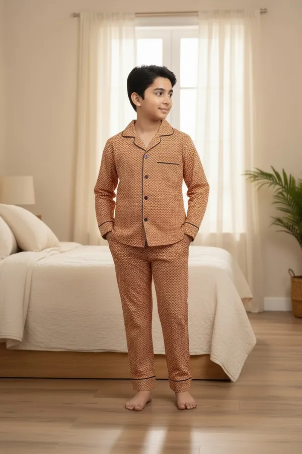 Rust_Orange_Cotton_Full_Sleeve_Night_Suit_Set_For_Boys