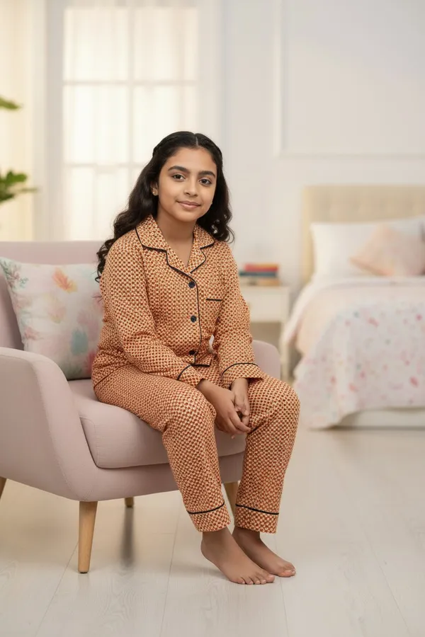 Rust_Orange_Cotton_Full_Sleeve_Night_Suit_Set_For_Girls