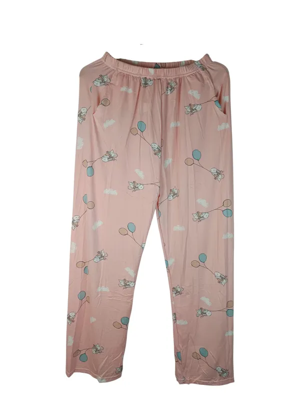 Pink_Cotton_Short_Sleeve_Top_And_Full_Pajama_Night_Suit_For_Women