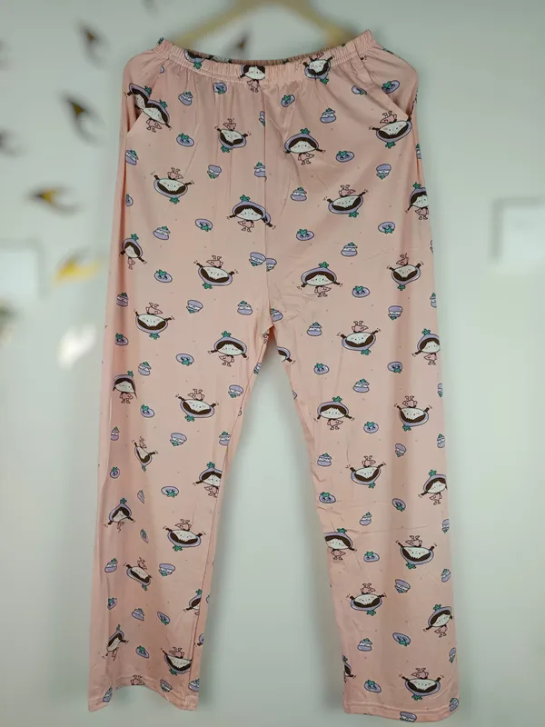 Pink_Cotton_Short_Sleeve_Top_And_Full_Pajama_Night_Suit_For_Women
