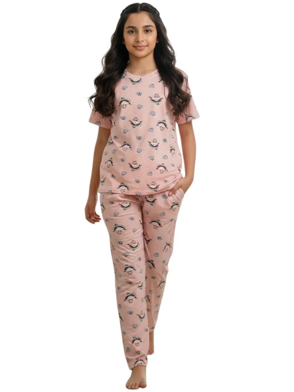 Pink_Cotton_Short_Sleeve_Top_And_Full_Pajama_Night_Suit_For_Women