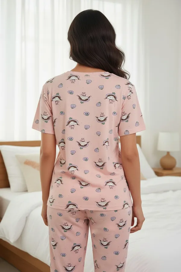 Pink_Cotton_Short_Sleeve_Top_And_Full_Pajama_Night_Suit_For_Women