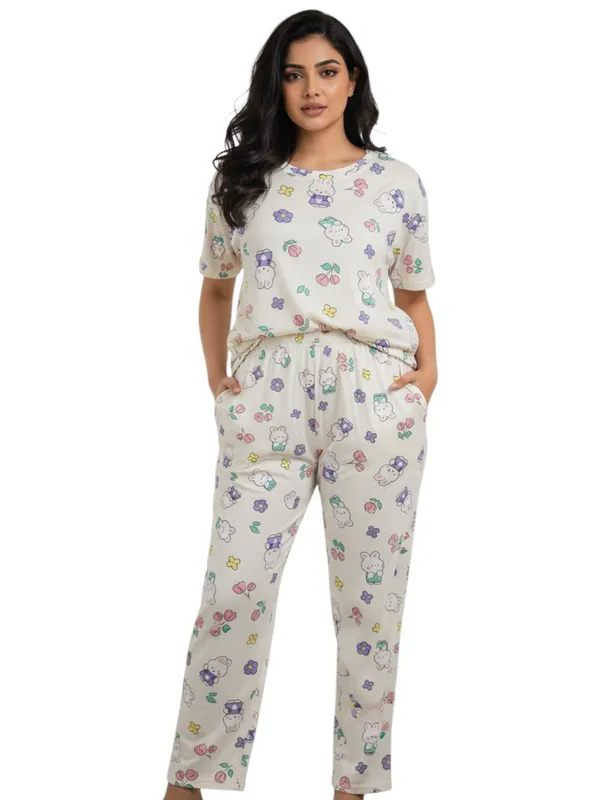 White_Cotton_Short_Sleeve_Night_Suit_Set_For_Women